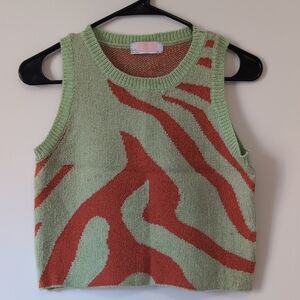 Sleeveless Knit Tank Sweater in Lime Green and Orange - Women's